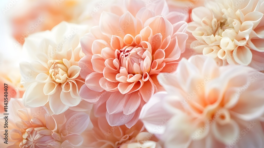 Delicate Peach and White Dahlias in Soft Focus Delicate Peach and White Dahlias in Soft Focus