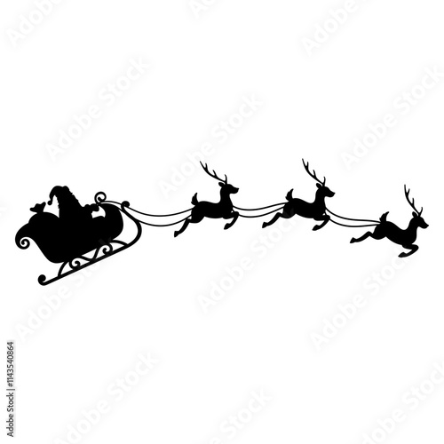 Santa Claus is on a sleigh being pulled by 3 reindeer silhouette illustration