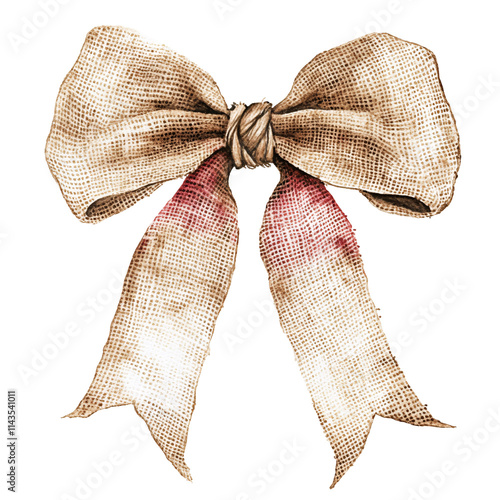 Rustic christmas bow decoration clipart illustration burlap texture background holiday vibes art concept for festive cheer