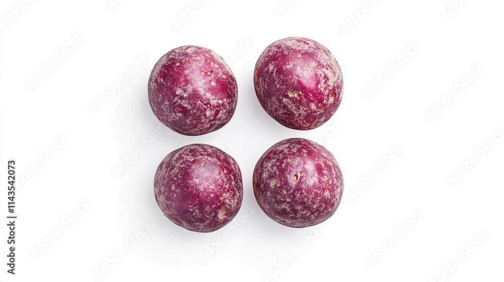 Four ripe passion fruits arranged on white background. Four ripe passion fruits arranged on white background.