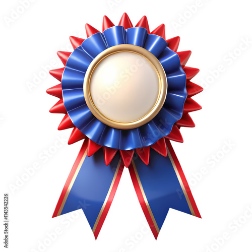 Award Ribbon, Red, Gold and Blue, Blank Center