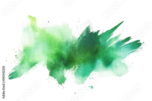 abstract green watercolor paint splatter on transparent background photo