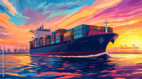 The container ship arrives at the port. Harbor. Illustration