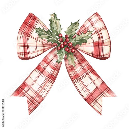 Festive christmas bow with holly and berries holiday decor home interior cheerful atmosphere close-up view seasonal vibes