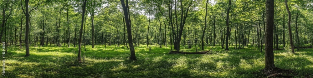 Lush Green Birch Forest: A Panoramic Summer Landscape with Majestic White Trees Lush Green Birch Forest: A Panoramic Summer Landscape with Majestic White Trees