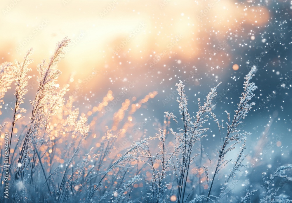 Serene Winter Landscape with Snowy Grass and Soft Evening Light Creating a Dreamy Atmosphere of Tranquility and Peacefulness in Nature's Beauty Serene Winter Landscape with Snowy Grass and Soft Evening Light Creating a Dreamy Atmosphere of Tranquility and Peacefulness in Nature's Beauty