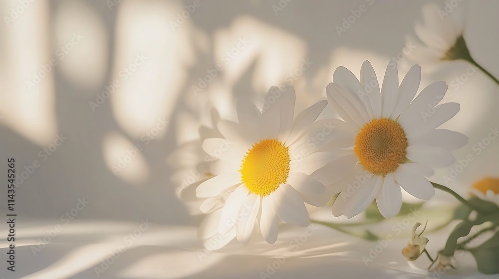 Obraz premium Glowing daisies gently basking in soft light photo close-up. AI Generated