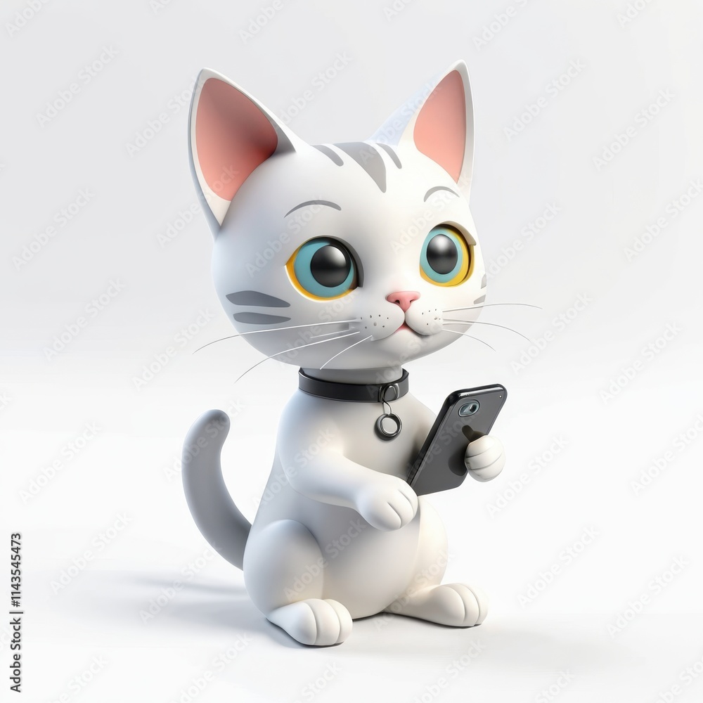 Cute cartoon cat with a smartphone, isolated on a white background. Perfect for illustrations, children's books, or digital media. Cute cartoon cat with a smartphone, isolated on a white background. Perfect for illustrations, children's books, or digital media.