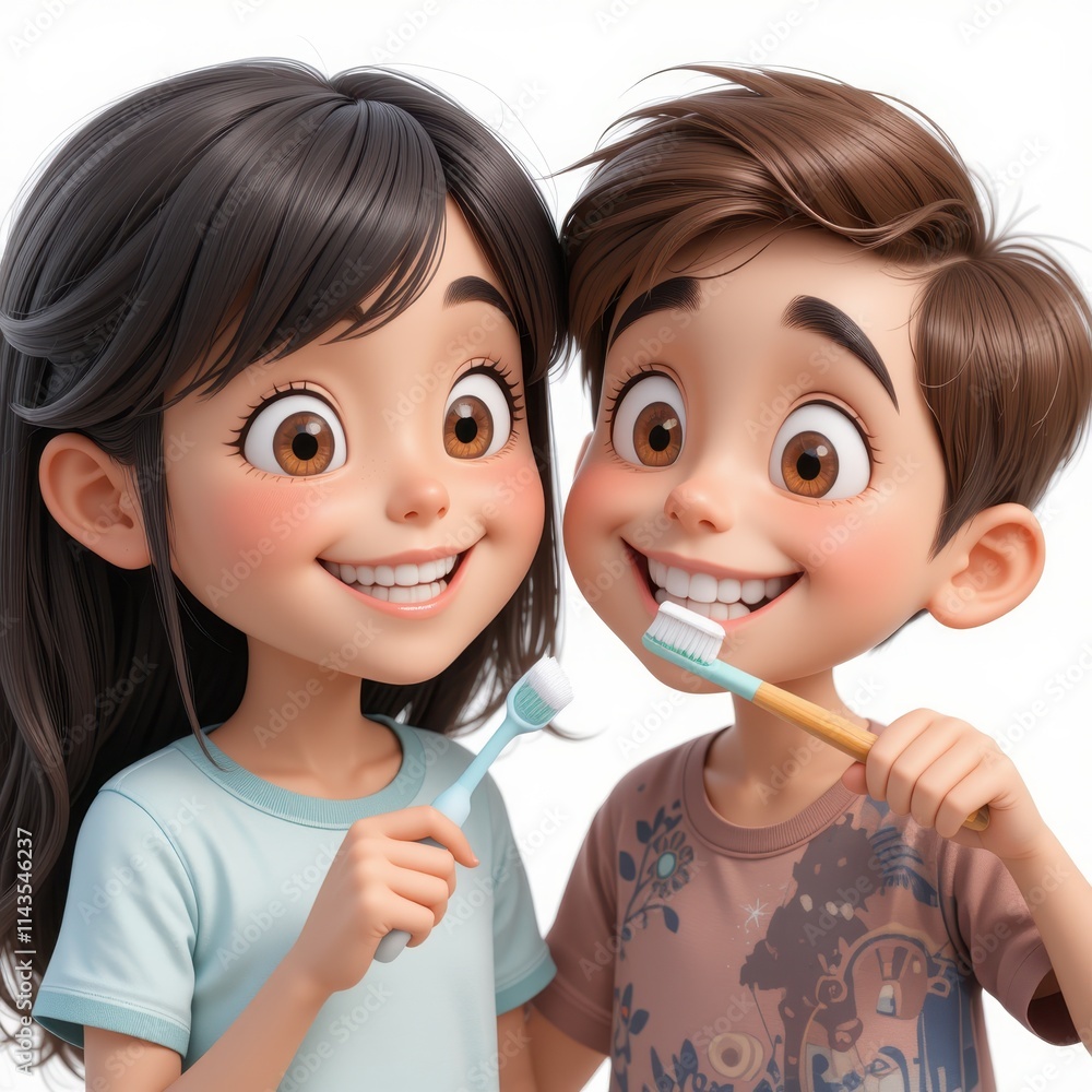 Cartoon girl and boy brushing teeth, perfect for dental care, children, and hygiene themes.
Cartoon girl and boy brushing teeth, perfect for dental care, children, and hygiene themes.