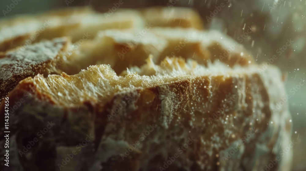 Close-up of a bread slice, detailed crumb texture, airy and soft, natural lighting, cozy bakery feel Close-up of a bread slice, detailed crumb texture, airy and soft, natural lighting, cozy bakery feel