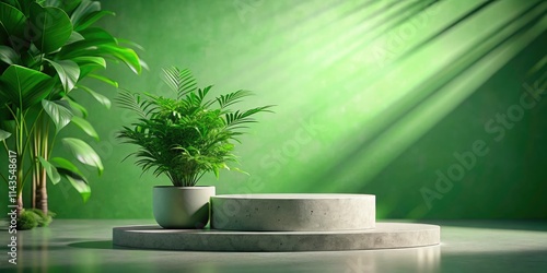 3D Concrete Podium Product Display Mockup - Minimalist Green Background