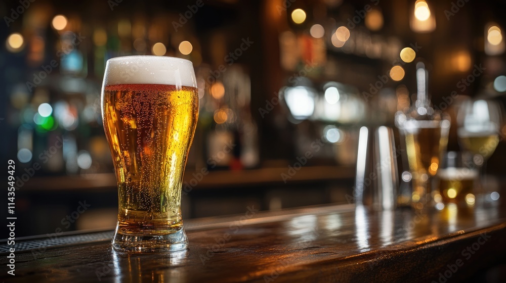 Mysterious Bar Ambiance: Blurred View of a Dark Counter with Essential Barware and Gentle Lighting Mysterious Bar Ambiance: Blurred View of a Dark Counter with Essential Barware and Gentle Lighting