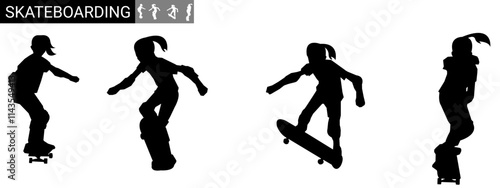 Silhouette of a child playing a skateboard.