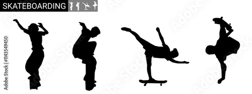 Silhouette of a child playing a skateboard.