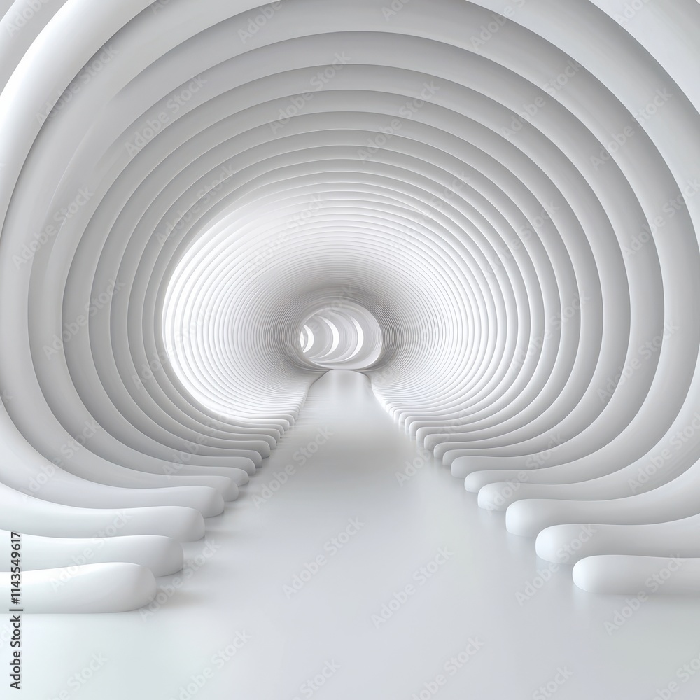 Naklejka premium Abstract White Tunnel with Round Curved Lines and Soft Lighting