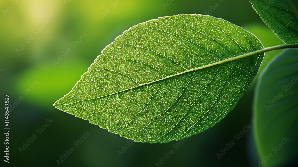 Obraz premium Green leaf softly glowing in nature wide shot photo. AI Generated