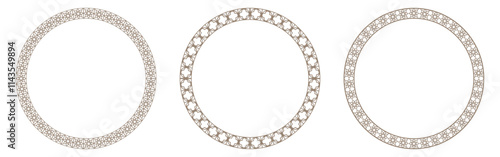 Round ornamental frames, Luxury frames, Arabic, Oriental, Asian styles. Circular badge for your design wedding cards, anniversary, award, Sandblasting, ceramic, embroidery isolated on white background