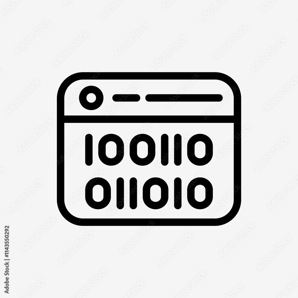 Icon Line web window panel with Binary code. Technology and system concept, Outline style. Icon Line web window panel with Binary code. Technology and system concept, Outline style.