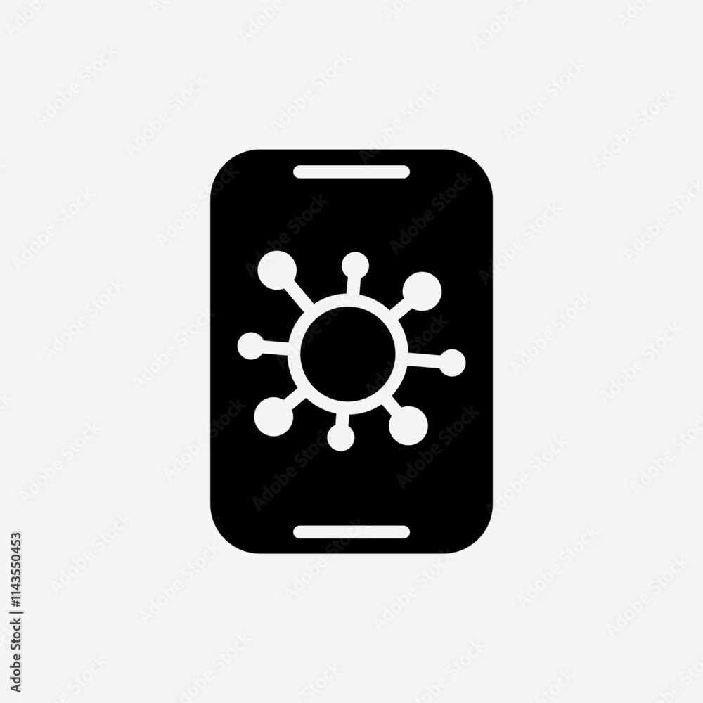 Icon Solid Black Smartphone with virus. Technology and system concept, Glyph style. Icon Solid Black Smartphone with virus. Technology and system concept, Glyph style.