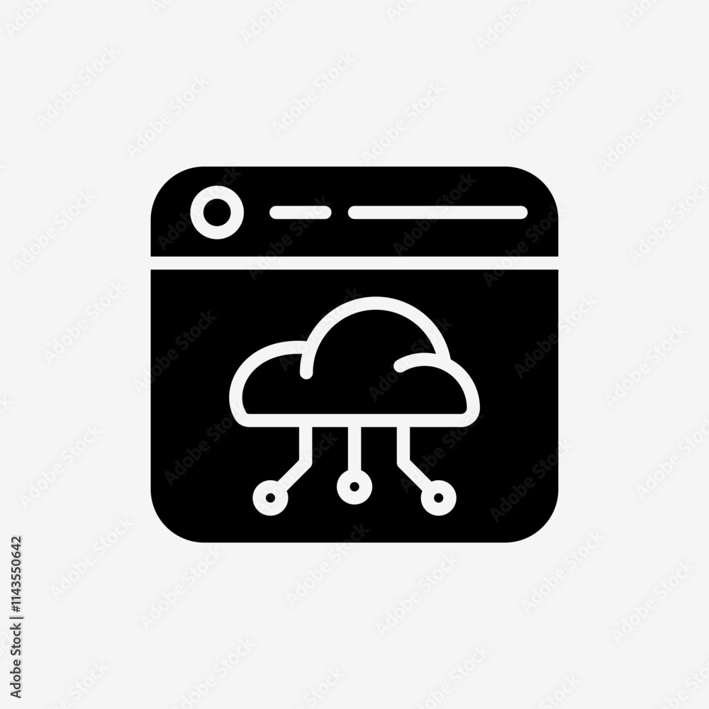 Icon Solid Black web window panel with Cloud system. Technology and system concept, Glyph style. Icon Solid Black web window panel with Cloud system. Technology and system concept, Glyph style.
