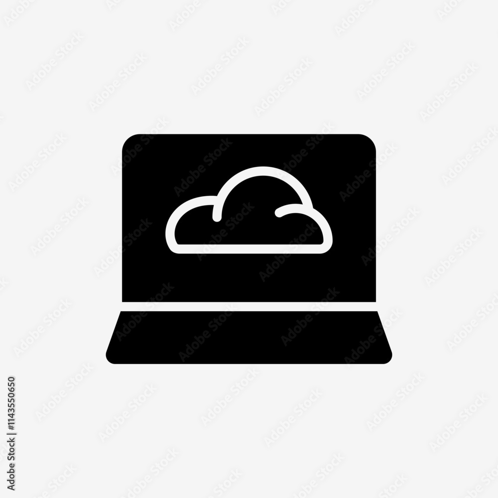 Icon Solid Black Cloud system and Laptop computer. Technology and system concept, Glyph style. Icon Solid Black Cloud system and Laptop computer. Technology and system concept, Glyph style.