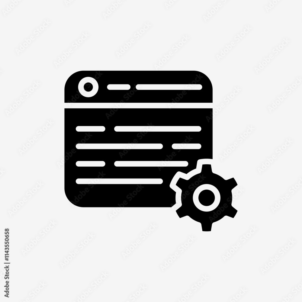 Icon Solid Black gear setting web browser. Technology and system concept, Glyph style. Icon Solid Black gear setting web browser. Technology and system concept, Glyph style.