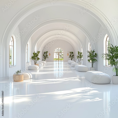 Bright and Spacious Contemporary Interior with Greenery and Archways