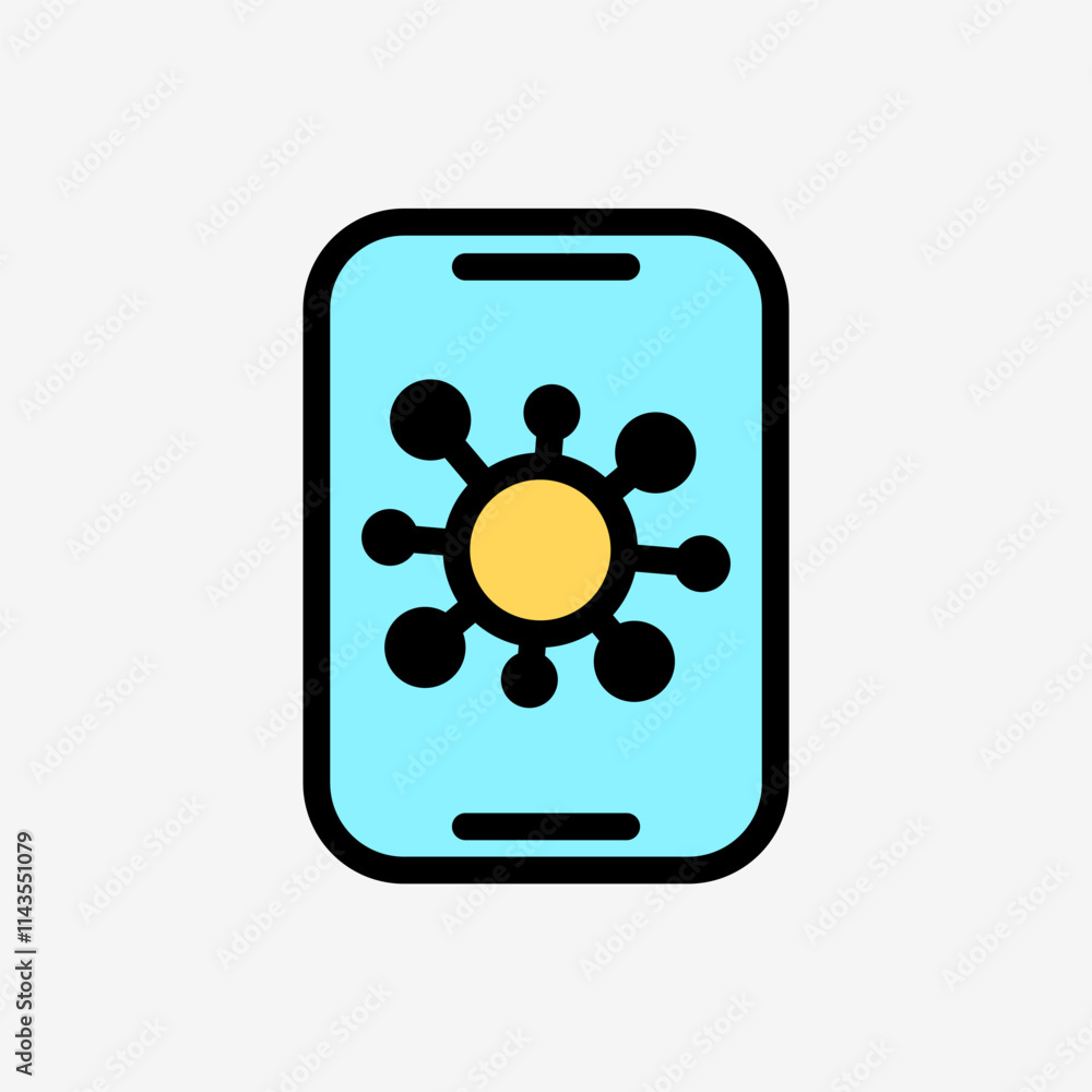 Icon Line Color Smartphone with virus. Technology and system concept, Outline Fill Color style. Icon Line Color Smartphone with virus. Technology and system concept, Outline Fill Color style.