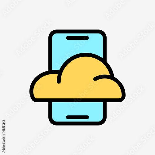 Icon Line Color Cloud system and smartphone. Technology and system concept, Outline Fill Color style.