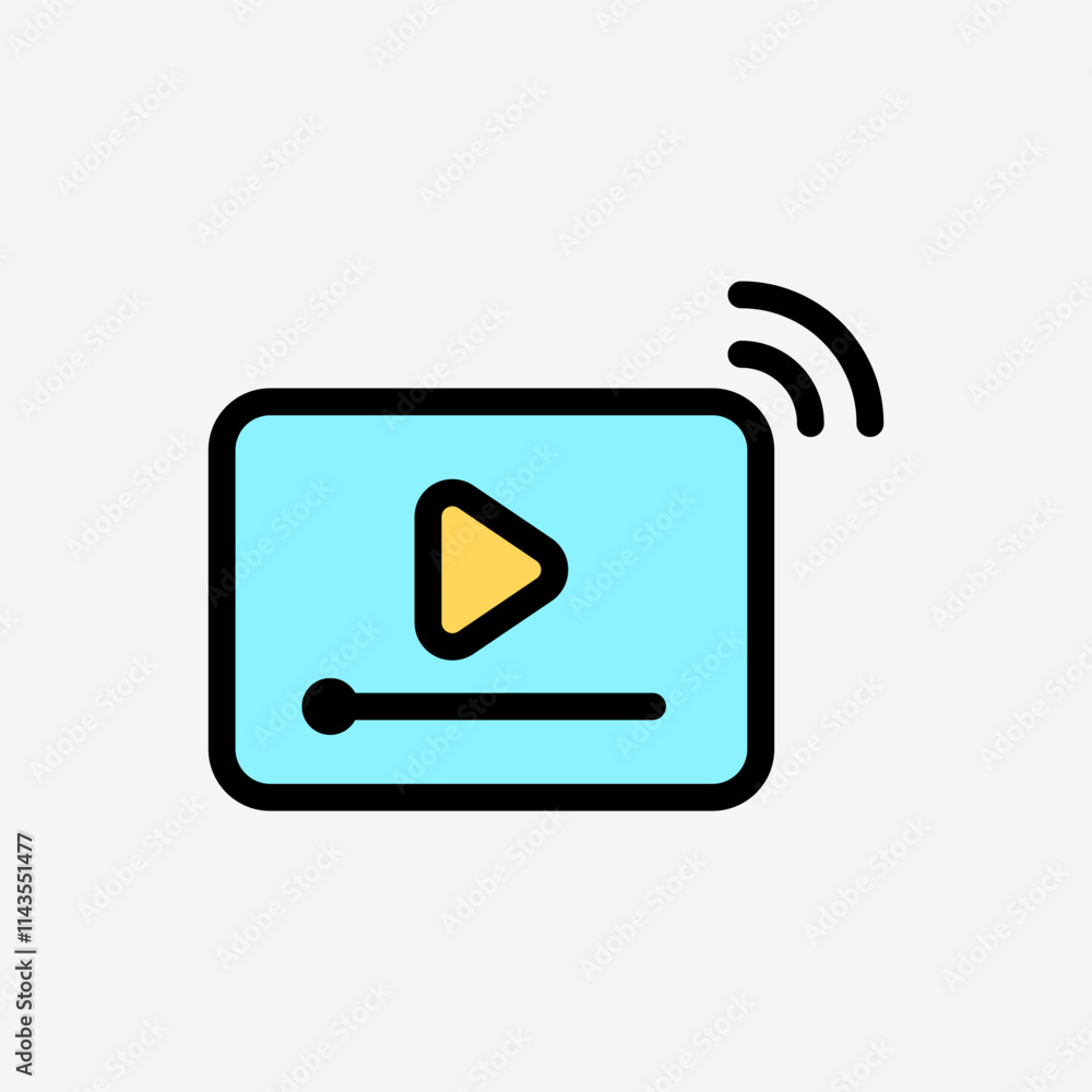 Icon Line Color online streaming video with wifi connectivity. Technology and system concept, Outline Fill Color style. Icon Line Color online streaming video with wifi connectivity. Technology and system concept, Outline Fill Color style.