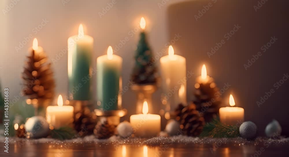 Cozy christmas atmosphere with lit candles and pine cones 4K Cozy christmas atmosphere with lit candles and pine cones 4K