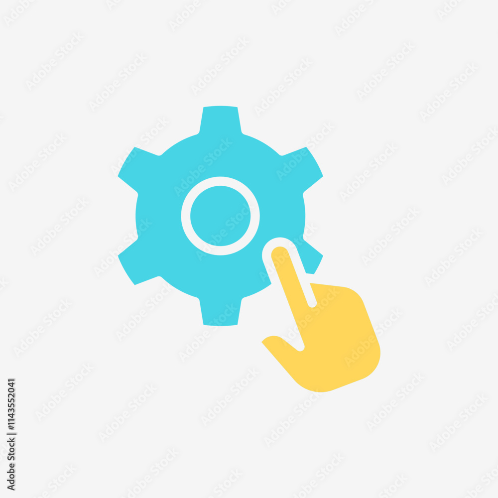 Flat Icon Hand click setting gear button. Technology and system concept, Flat Colorful style. Flat Icon Hand click setting gear button. Technology and system concept, Flat Colorful style.