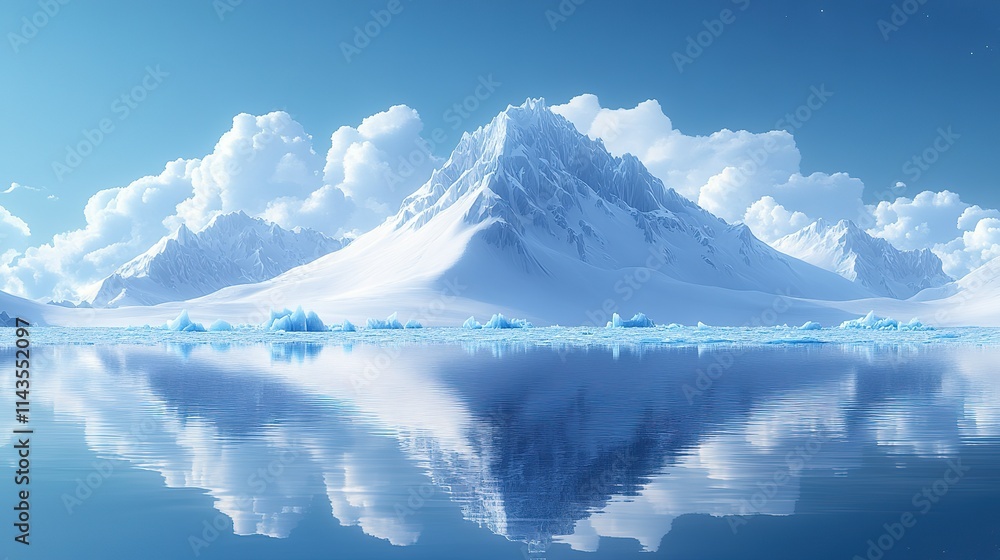 Majestic snow capped mountains reflected in calm glacial water Majestic snow capped mountains reflected in calm glacial water
