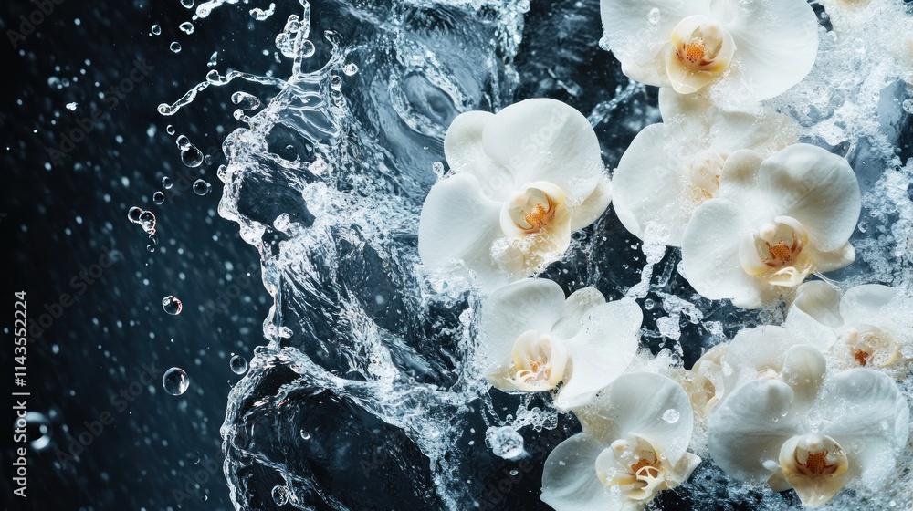 Fototapeta premium White Orchid Flowers and Flowing Water
