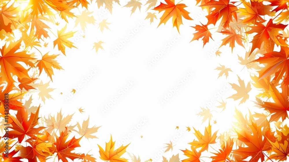 Autumn leaves frame, orange and yellow maple leaves border on white background. Autumn leaves frame, orange and yellow maple leaves border on white background.