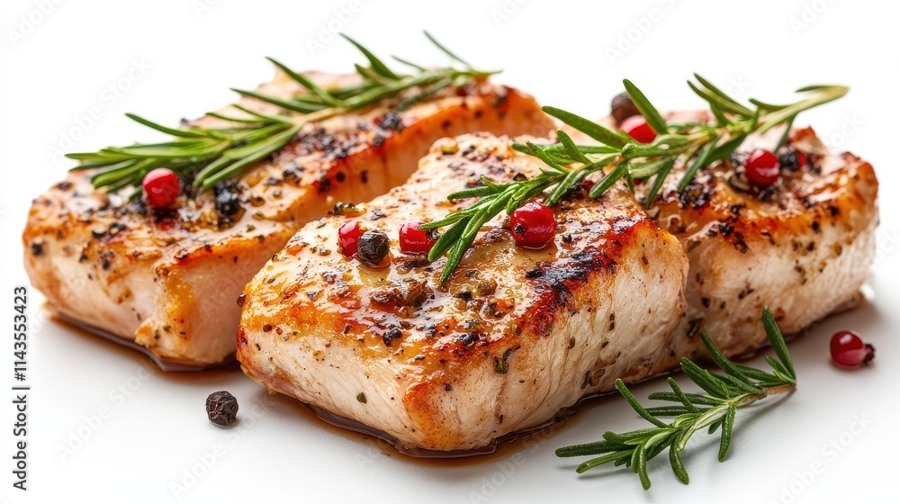 Freshly-cut chicken breast steaks, a poultry dish, isolated on white. Freshly-cut chicken breast steaks, a poultry dish, isolated on white.
