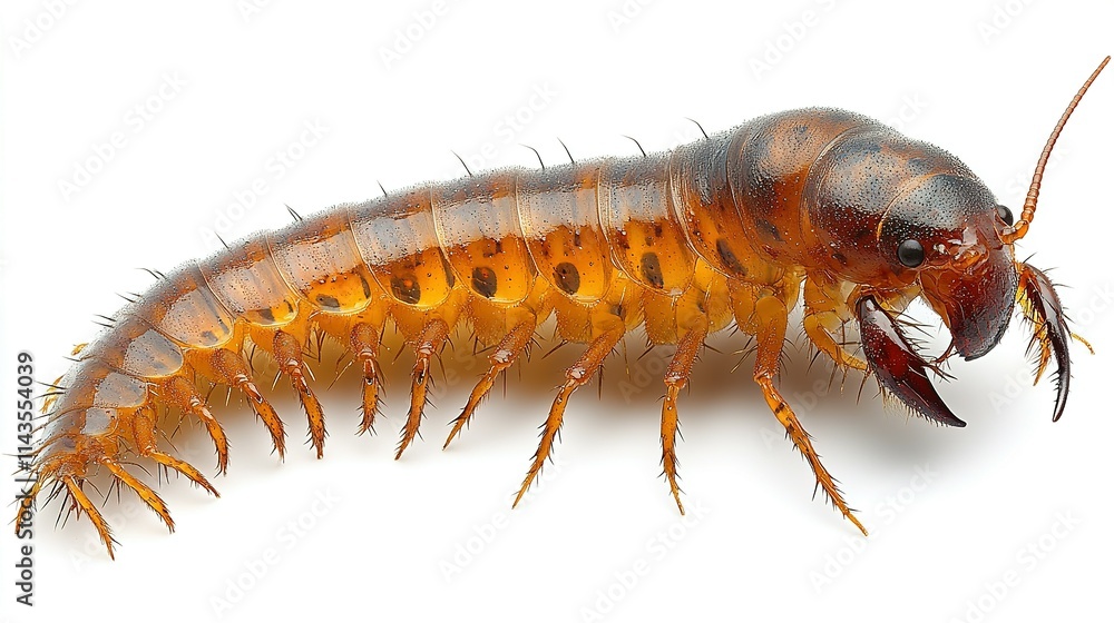 Closeup image of a segmented aquatic insect larva Closeup image of a segmented aquatic insect larva