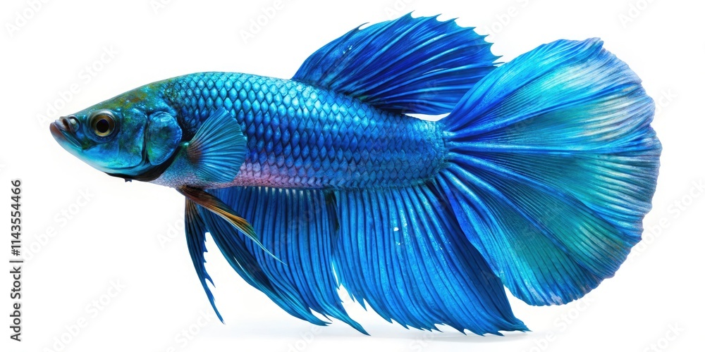 Fototapeta premium Blue Siamese Fighting Fish Silhouette, Aquatic Animal, Cartoon Fish, Flat Art Style, Isolated Illustration