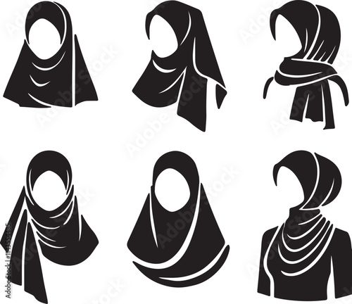 set of hijab silhouette design vector art illustration 