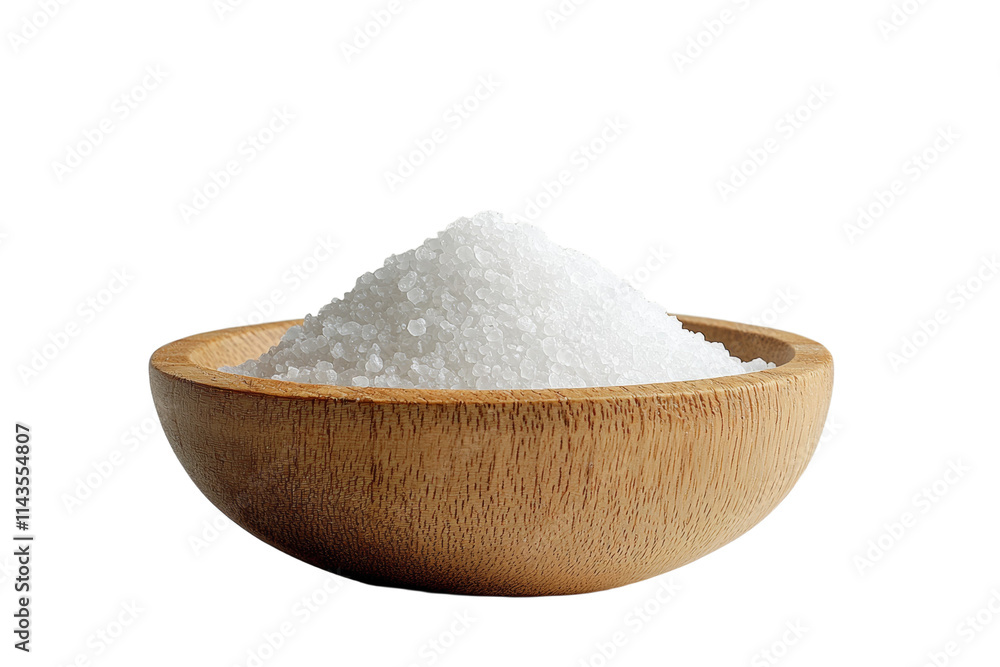 A bowl of white salt is sitting on a white background A bowl of white salt is sitting on a white background