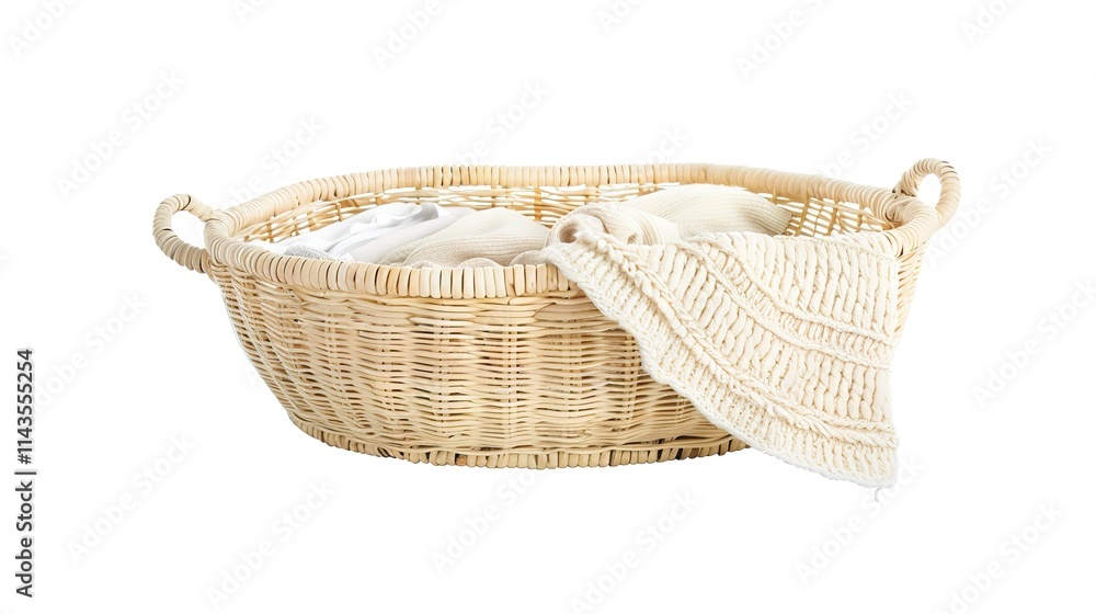 The Appealing Laundry Basket with Clean Clothes on White Background: A Symbol of Housework and Cleaning Chores Done Well. The Appealing Laundry Basket with Clean Clothes on White Background: A Symbol of Housework and Cleaning Chores Done Well.