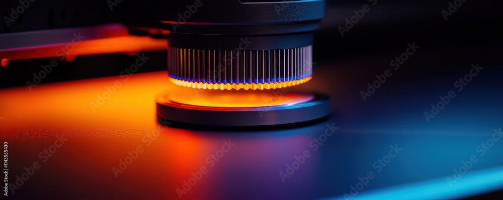 Close-up view of a modern turntable with vibrant lighting effects and sleek design. Close-up view of a modern turntable with vibrant lighting effects and sleek design.