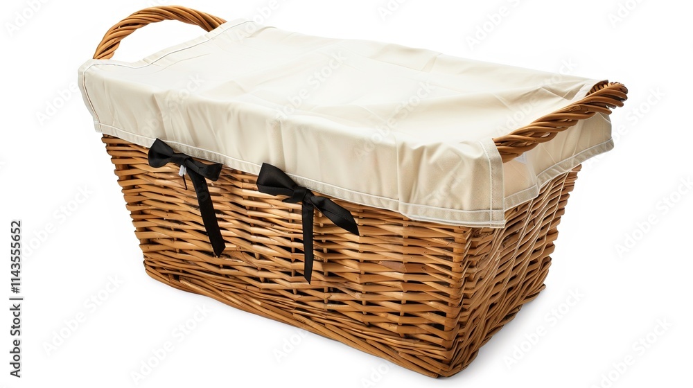 Obraz premium The Appealing Laundry Basket with Clean Clothes on White Background: A Symbol of Housework and Cleaning Chores Done Well.
