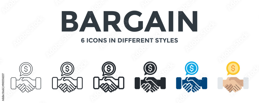 BARGAIN icon in different style vector illustration. Designed in thin line, regular line, bold line, glyph, color fill, and flat style can be used for web BARGAIN icon in different style vector illustration. Designed in thin line, regular line, bold line, glyph, color fill, and flat style can be used for web
