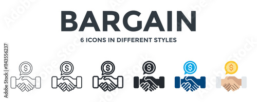 BARGAIN icon in different style vector illustration. Designed in thin line, regular line, bold line, glyph, color fill, and flat style can be used for web