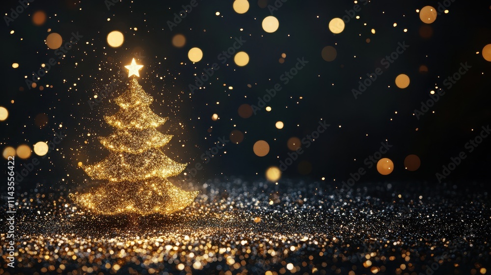 Naklejka premium golden christmas tree on black background