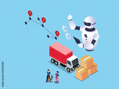 AI in Logistics and Supply Chain: Automation and Route Optimization 3d isometric vector illustration