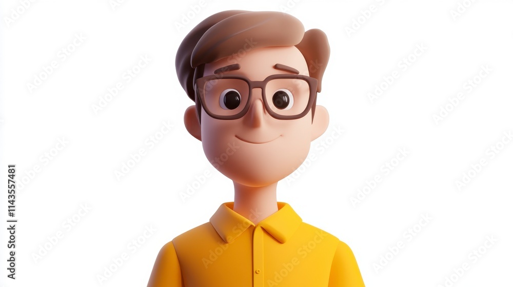 Smiling 3D Cartoon Man in Yellow Shirt, Isolated on White Smiling 3D Cartoon Man in Yellow Shirt, Isolated on White