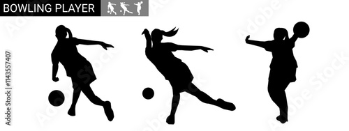 silhouette of female bowler. hobbies, sports, different poses. vector illustration.