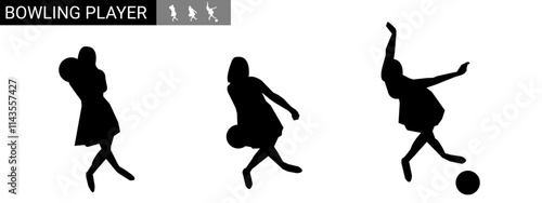 silhouette of female bowler. hobbies, sports, different poses. vector illustration.